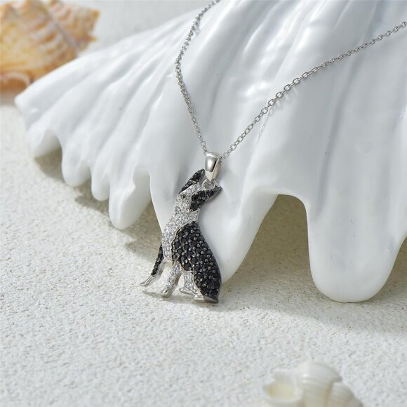 Boston Terrier Dog Breed Rhodium Plated Sterling Silver CZ Stone Necklace NEW - Picture 10 of 11